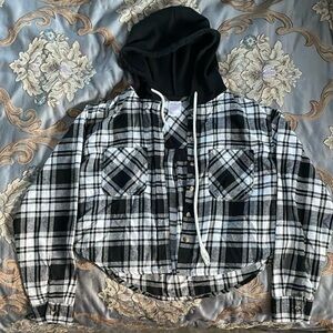 No Boundaries Cropped Hooded Button Down